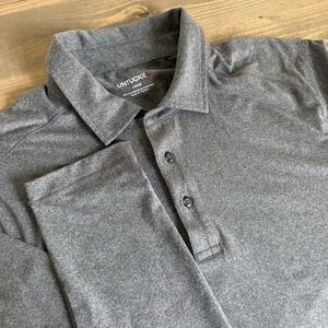Untuckit Men's Large Grey Long Sleeve Polo Collared Shirt Gold